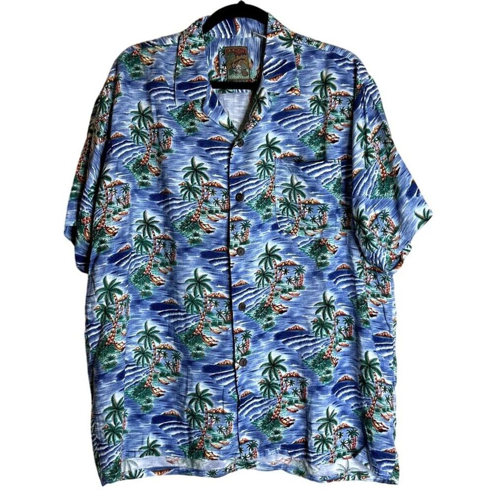 Vintage Pineapple Connection Shirt Men Medium Multi Palm Tree Collared Button-Up